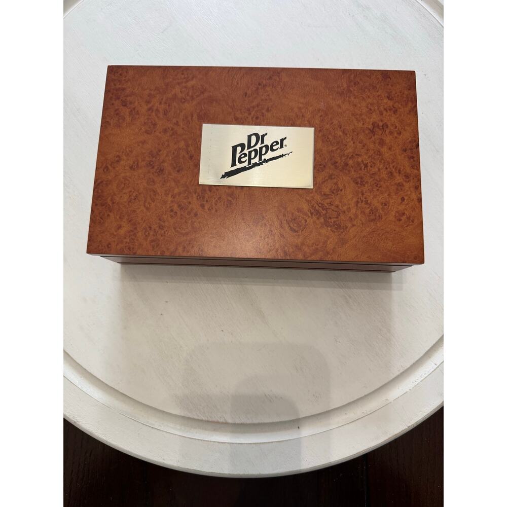Dr. Pepper Barware Gift Set in Finished Wood Box Advertisement Mancave